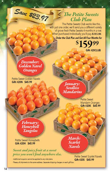 Petite Sweet Club Plan - 4 months of fresh oranges box delivery - Hyatt Fruit Company of Vero Beach Florida