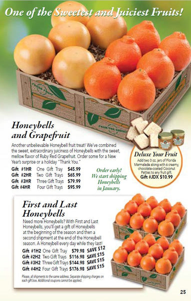 Honeybells and Nuts Gift Box - Catalog page for Hyatt Fruit Company of Indian River County, Florida